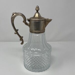 Vintage Glass Pitcher with Ornate Silver Plated Lid